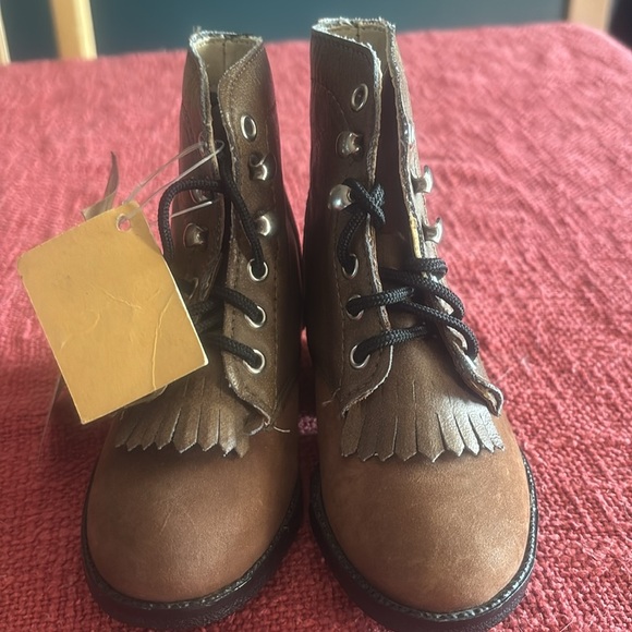 Laredo Toddler 5 Kiltie Roper Boots Leather Cowboy Rodeo Western Laces Horses - Picture 2 of 5